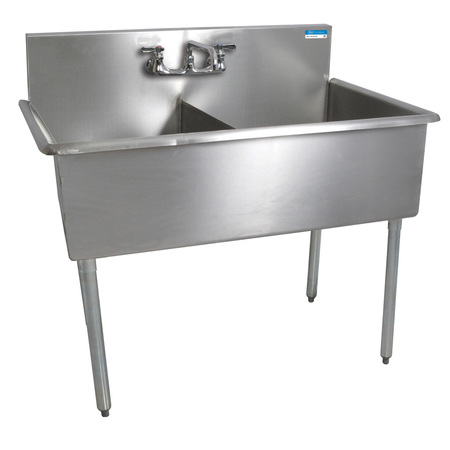 BK RESOURCES 27.5 in W x 51 in L x Free Standing, Stainless Steel, Two Compartment Budget Sink BK8BS-2-24-12